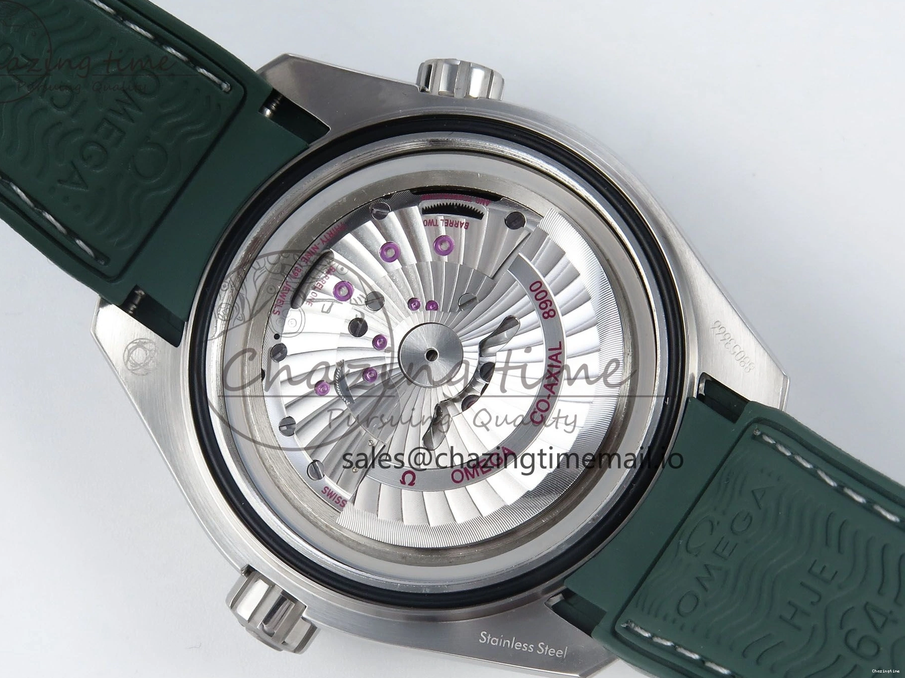 0401 Bold Seamaster Planet Ocean 600M 43.5mm SS SCF 1:1 Best Edition Green Bezel Gray Dial on Green Rubber Strap A8900 Super Clone 7666